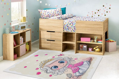 Rugsx Cream/Pink Bambino 43020 Washing Carpet Princess, Stars For Children Anti-Slip - / 80X150 Cm Small
