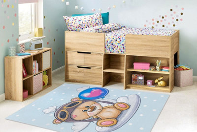 RugsX Bambino 43030 Washing Carpet Teddy BearPilot For Children Anti-SlipBlue 80X150 Cm from B&Q