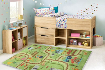 RugsX Bambino 50200 Washing Carpet VillageStreets For Children Anti-SlipGreen 80X150 Cm from B&Q