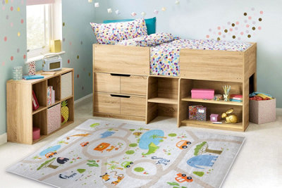 RugsX Bambino 50230 Washing Carpet ZooStreets For Children Anti-SlipBeige Green  140X200 Cm from B&Q
