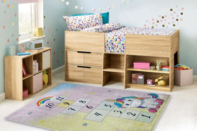 Rugsx Pink Bambino 54060 Washing Carpet Unicorn, Hopscotch For Children Anti-Slip - / Ye 140X200 Cm Small