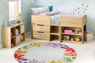 Rugsx Grey Bambino 38480 Round Washing Carpet Construction Kit For Children Anti-Slip - Circle 100 Cm Small B&Q