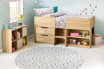 B&Q -  Bambino 47890 Round Washing Carpet Dots For Children Anti-SlipWhite Brown Circle 120 Cm
