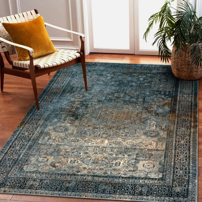 RugsX Wool Carpet Omega Mamluk Vintage Rosette Dark Blue 100X150 Cm from B&Q