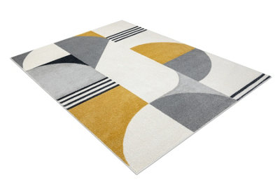 RugsX Carpet Fusion 1327 White Dark Grey GoldGeometricModernAbstract 140X190 Cm from B&Q