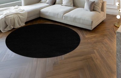 RugsX Eton Plus Circle Carpet BlackOne-ColorUniformPlain Circle 133 Cm from B&Q