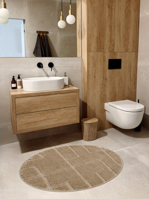 RugsX Bathroom Rug Supreme Circle LinesNon-SlipSoftBeige Circle 100 Cm from B&Q