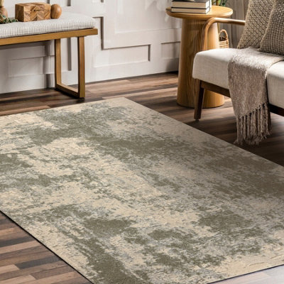 RugsX Flux 461.138.sa400 Wool Carpet OstaAbstractionStructuralLoft Green Beige 200X300 Cm from B&Q