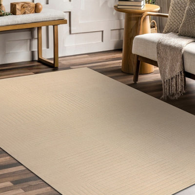 RugsX Wool Carpet Textura 488.10.la100 OstaLinesGeometric Structural Cream 200X300 Cm from B&Q