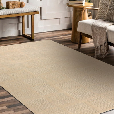 RugsX Wool Carpet Textura 488.20.la100 OstaLinesGeometric Structural Cream 80X150 Cm from B&Q