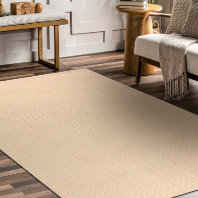 RugsX Wool Carpet Textura 488.21.la100 OstaLinesGeometric Structural Cream 160X230 Cm from B&Q
