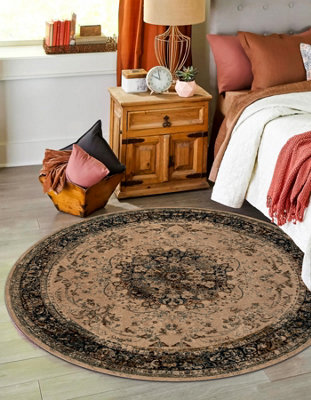RugsX Wool Carpet Polonia Kordoba25 Circle RosetteFrame Sepia Circle 135 Cm from B&Q