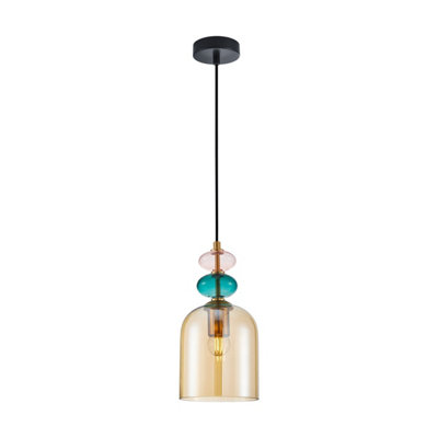 Luminosa Lighting Luminosa Busco 15Cm Dome Pendant Ceiling Light GoldBlack With Amber Shade from B&Q