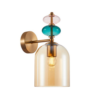Luminosa Lighting Luminosa Busco Wall Lamp Gold With Amber Shade from B&Q