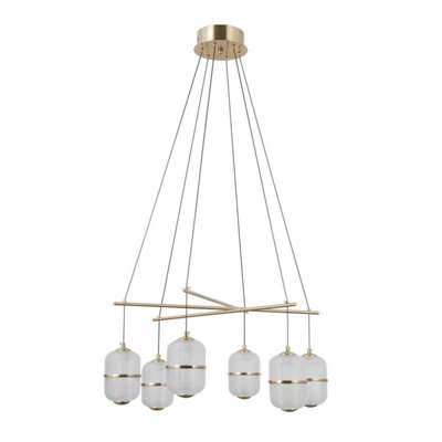 B&Q -  Luminosa Alani Multi Arm Pendant Ceiling Light Gold 3000K Warm White 6Xled