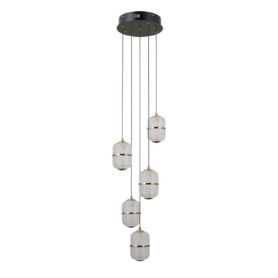 B&Q -  Luminosa Alani Cluster Pendant Ceiling Light Matt BlackGold 3000K Warm White 5Xled