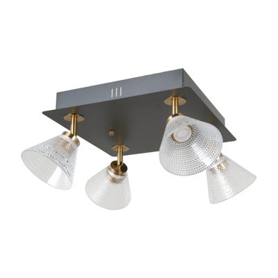 B&Q -  Luminosa Orella Ceiling Spotlight Clusters Matt BlackGold 3000K Warm White 4Xled