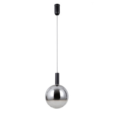 Luminosa Lighting Luminosa Strela 25Cm Globe Pendant Ceiling Light Matt Black With DarkenedGreyGlass Shade 3000K Warm White from B&Q
