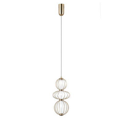 B&Q -  Luminosa Rabel Wire Frame Pendant Ceiling Light Gold 3000K Warm White 3Xled