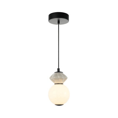 Luminosa Lighting Luminosa Balos I Slim Pendant Ceiling Light Matt Black With OpalGreyCeramic Shades 3000K Warm White