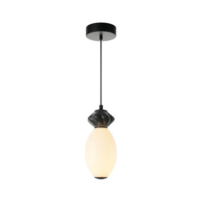 Luminosa Lighting Luminosa Balos Ii Slim Pendant Ceiling Light Matt Black With OpalGreyCeramic Shades 3000K Warm White