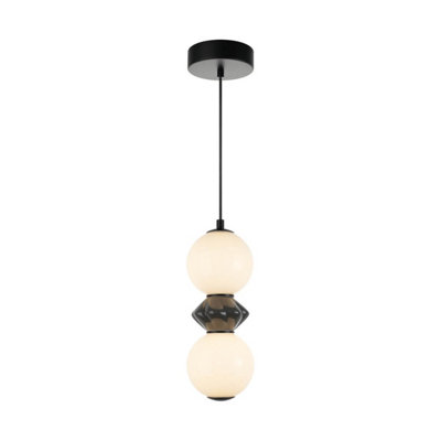 Luminosa Lighting Luminosa Balos Iii Slim Pendant Ceiling Light Matt Black With OpalGreyCeramic Shades 3000K Warm White