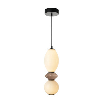 Luminosa Lighting Luminosa Balos Slim Pendant Ceiling Light Matt Black With OpalBrownCeramic Shades 3000K Warm White