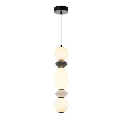 Luminosa Lighting Luminosa Balos Iv Slim Pendant Ceiling Light Matt Black With OpalGreyCeramic Shades 3000K Warm White