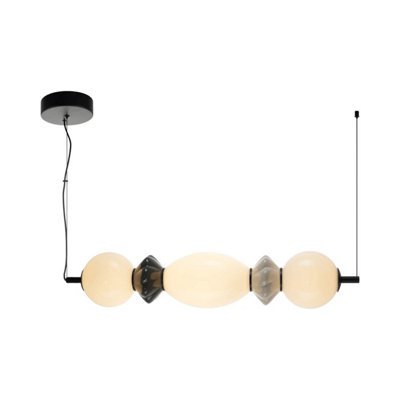 Luminosa Lighting Luminosa Balos Bar Pendant Ceiling Light Matt Black With OpalGreyCeramic Shades 3000K Warm White