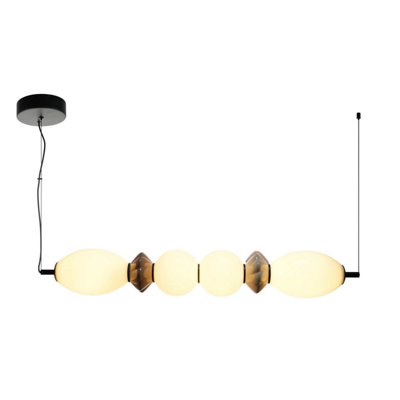Luminosa Lighting Luminosa Balos Bar Pendant Ceiling Light Matt Black With OpalBrownCeramic Shades 3000K Warm White