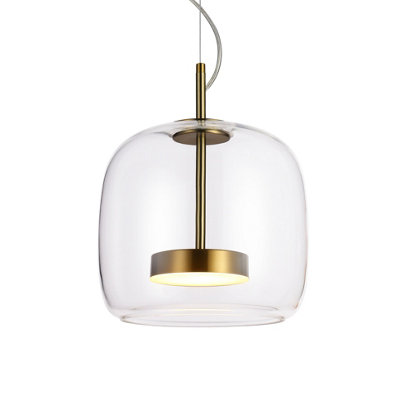 Luminosa Lighting Luminosa Caste 26Cm Dome Pendant Ceiling Light Gold Clear Shade 3000K Warm White from B&Q