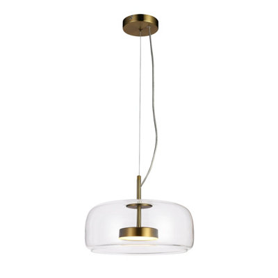 Luminosa Lighting Luminosa Caste 33Cm Dome Pendant Ceiling Light Gold Clear Shade 3000K Warm White from B&Q