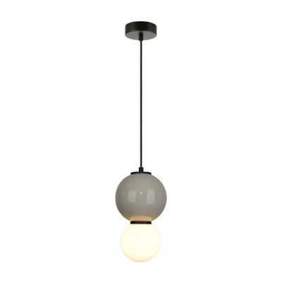 Luminosa Lighting Luminosa Pieve Small Slim Pendant Ceiling Light GreyMatt White With GreyGlassCeramics Shade 3000K Warm White from B&Q
