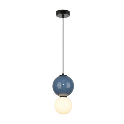 Luminosa Lighting Luminosa Pieve Small Slim Pendant Ceiling Light BlueMatt White With BlueGlassCeramics Shade 3000K Warm White from B&Q