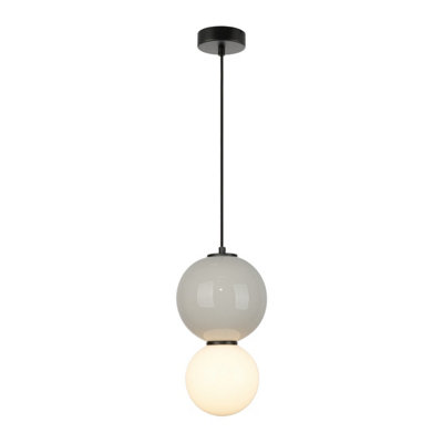 Luminosa Lighting Luminosa Pieve Slim Pendant Ceiling Light GreyMatt White With OpalGreyGlassCeramics Shade 3000K Warm White from B&Q
