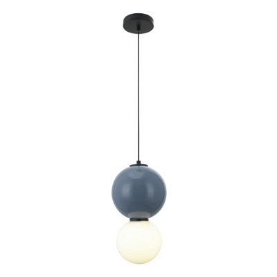 Luminosa Lighting Luminosa Pieve Slim Pendant Ceiling Light BlueMatt White With OpalBlueGlassCeramics Shade 3000K Warm White from B&Q