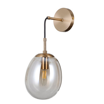 Luminosa Lighting Luminosa Meolo Globe Wall Lamp Gold With Amber Shade