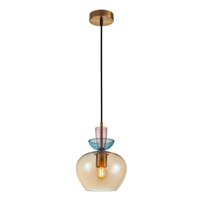 Luminosa Lighting Luminosa Fanda Dome Pendant Ceiling Light Gold With AmberGlass Shade from B&Q