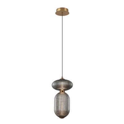 B&Q -  Luminosa Nico 35Cm Slim Pendant Ceiling Light BlackAntique BrassGold 3000K Warm White 2Xled
