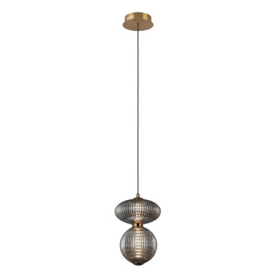 B&Q -  Luminosa Nico 29Cm Slim Pendant Ceiling Light BlackAntique BrassGold 3000K Warm White 2Xled