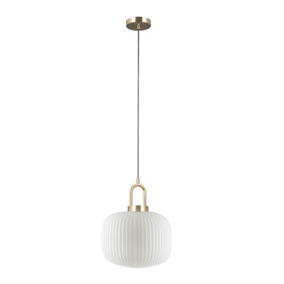 B&Q -  Luminosa Fosse Globe Pendant Ceiling Light Gold With White Glass Shade
