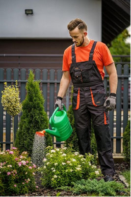 B&Q Men's Work Classic Bib & Brace Multipockets, Regulation Of The Waist Size, Reinforced Workwear - Uk30-32Inch(Eu48) Grey/Orange