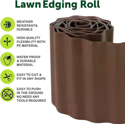 Garden Border Wavy Plastic Lawn Edging Brown 4 Pack from B&Q