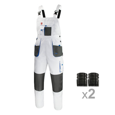 Artmas White Bib Brace Overalls Size Uk40 Durable With Knee Pads And Multi Pockets from B&Q