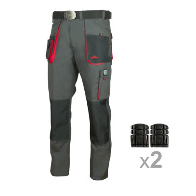 Artmas Greyred Work Trousers For Men Size Uk46 With Belt And Knee Pads And Cordura from B&Q
