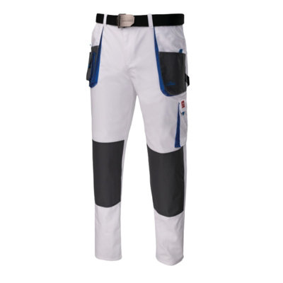 Artmas White Work Trousers Size Uk28 Multi Pockets Reinforced Knees With Belt from B&Q