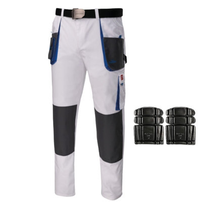 Artmas White Work Trousers Size Uk48 Multi Pockets Reinforced Knees With Knee Pads And Belt from B&Q