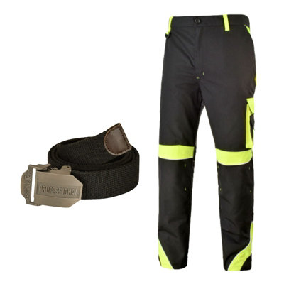 Artmas Black Hi-Vis Cargo Work Trousers Size Uk32 Reinforced Multi-Pocket With Belt from B&Q