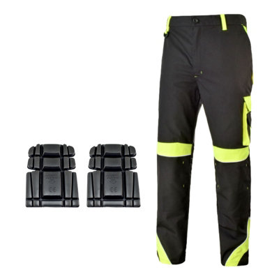 Artmas Black Hi-Vis Cargo Work Trousers Size Uk30 Reinforced Multi-Pocket With Knee Pads from B&Q
