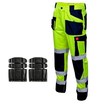 Artmas Hi-Vis Yellow Work Trousers Size Uk36 Reflective Knee Pads Cargo Pockets from B&Q